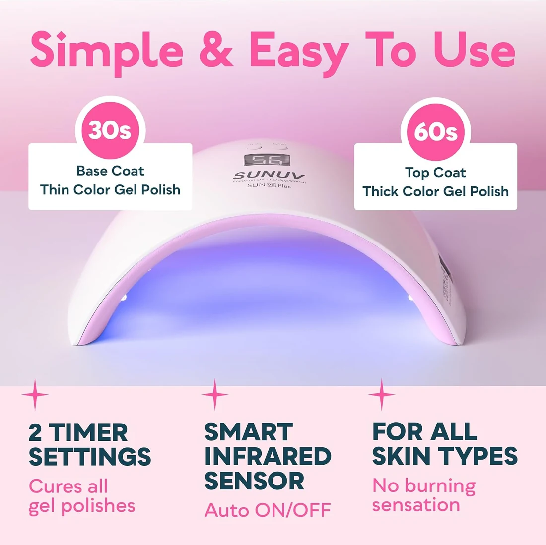 SUNUV SUN9X Plus UV LED Nail Lamp A timer you can see · Pink · B0CMSYVXBY