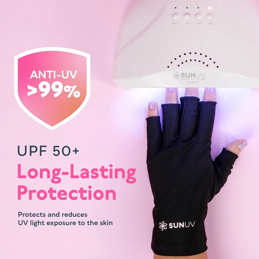 SUNUV UV Manicure Gloves Nails stay accessible · Black · B0D14N32ZR