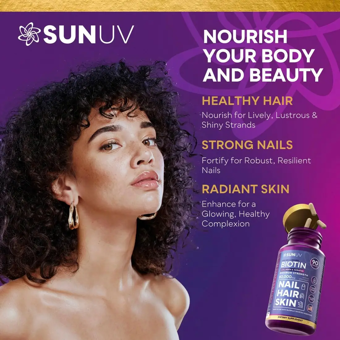 SUNUV Biotin Hair, Skin & Nails Complex Collagen and keratin · 90 capsules