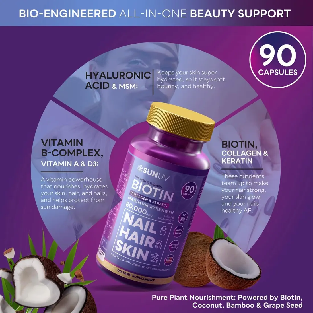 SUNUV Biotin Hair, Skin & Nails Complex view 5
