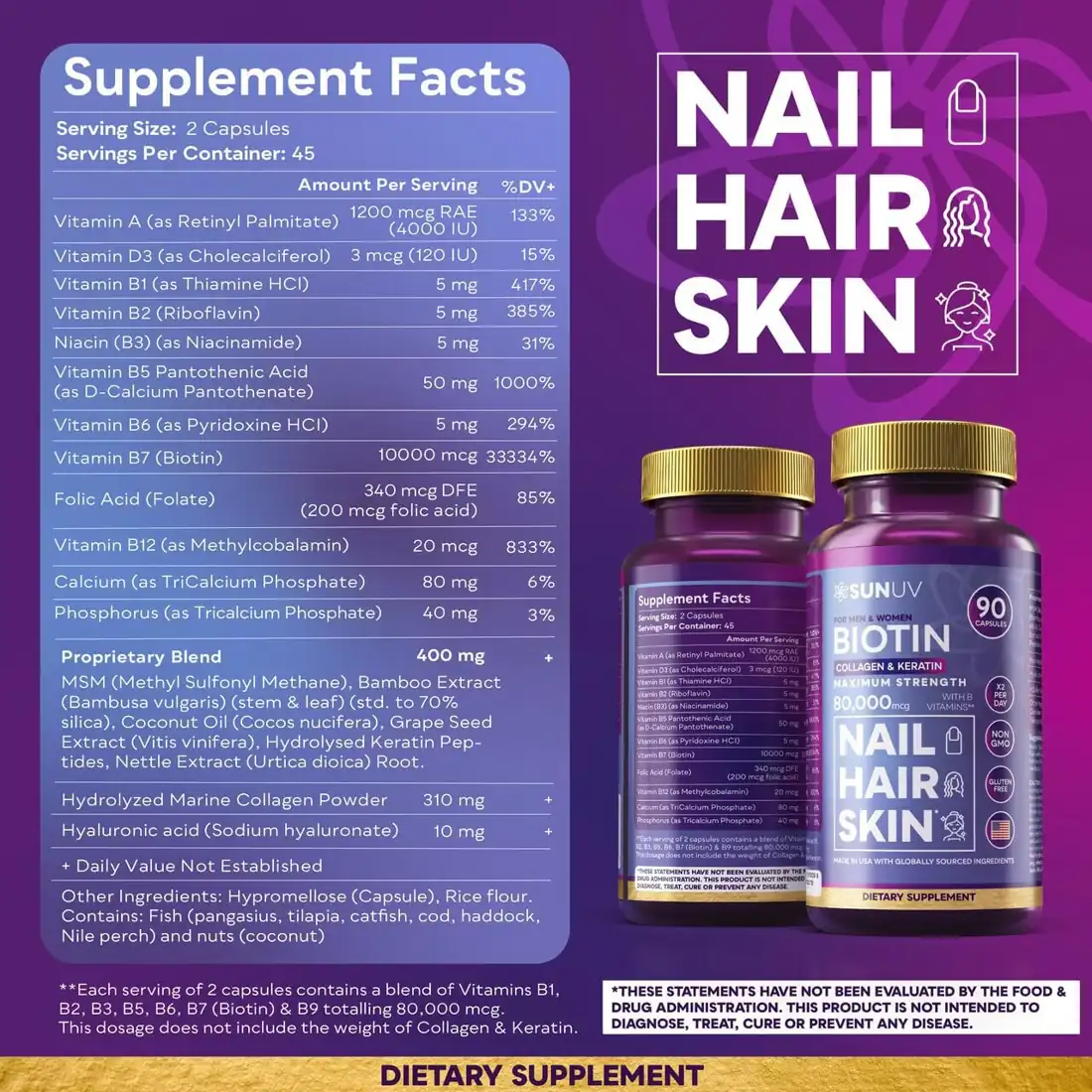 SUNUV Biotin Hair, Skin & Nails Complex view 7